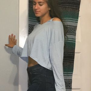 Long sleeve blue cropped shirt